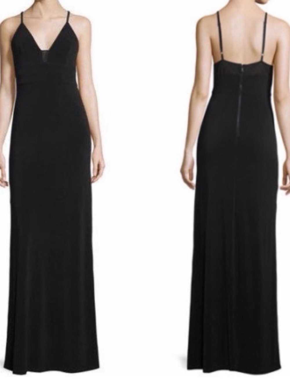 NWT Alice & Olivia Black V-Neck adjustable Spaghetti Strap Maxi Dress size 8